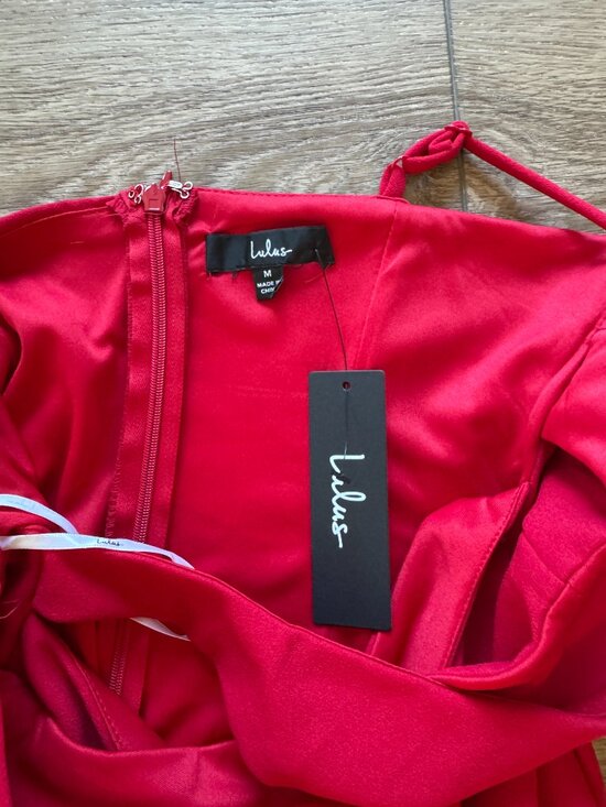 Lulus Cross Your Heart Red Surplice Cutout Bodycon Midi Dress - Picture 4 of 5